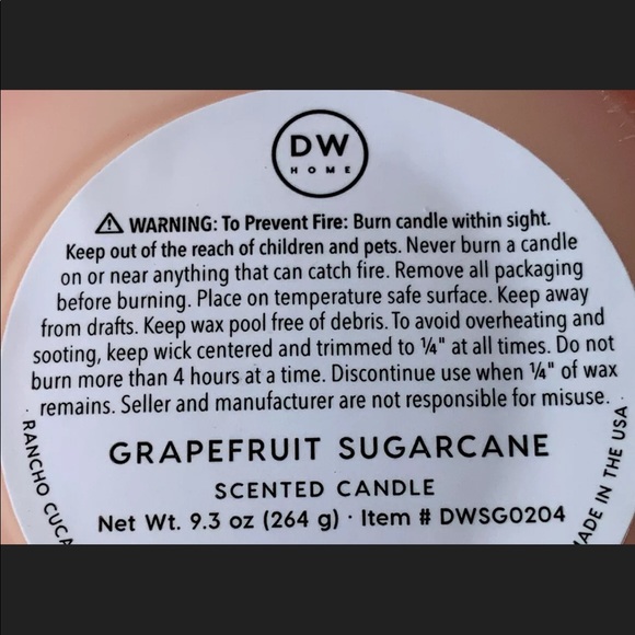DW HOME GRAPEFRUIT SUGARCANE CANDLE RICHLY SCENTED - Picture 3 of 3